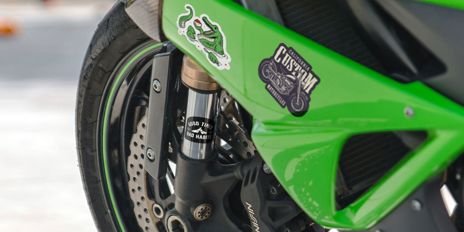 Sticker decorated motorcycle.