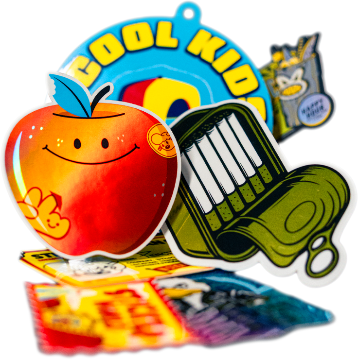 A collection of colorful stickers in different materials